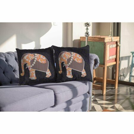 PALACEDESIGNS 28 in. Orange & Green Elephant Indoor & Outdoor Throw Pillow PA3645076